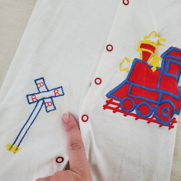 Vintage Railroad Crossing Train Pantsuit 3-6 months - Picture 2 of 5